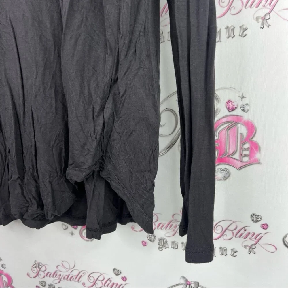 Talula long sleeve dark grey Black swoop neck top Women's Blouse